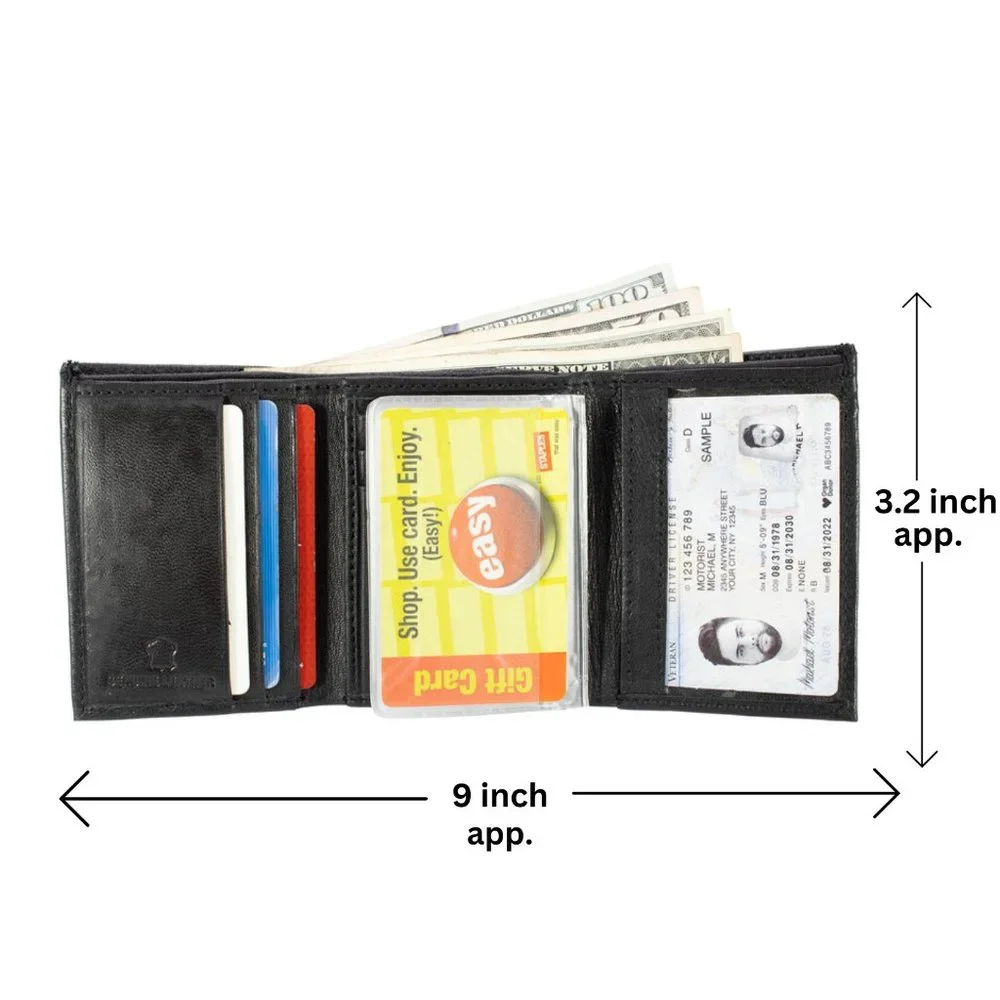 Men Black Lambskin Leather Trifold Wallet